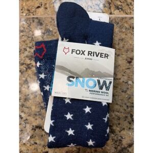 Fox River Blue Lightweight Stars Merino Wool Wicking Ski Socks Large NEW NWT